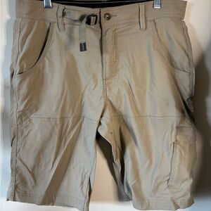 Prana stretch Zion Men's Tan Cargo Shorts belted hiking gorpcore size 32 outdoor